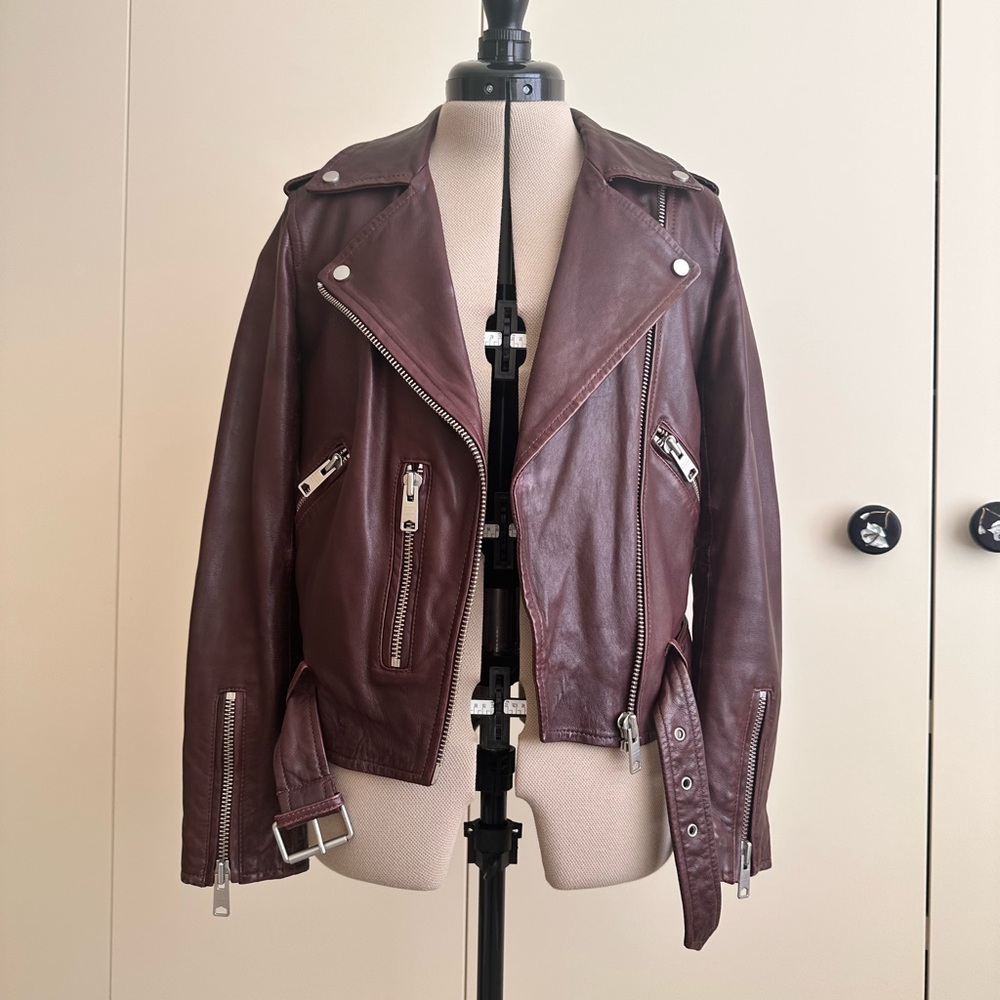 All Saints Burgundy Balfern Biker Leather Jacket